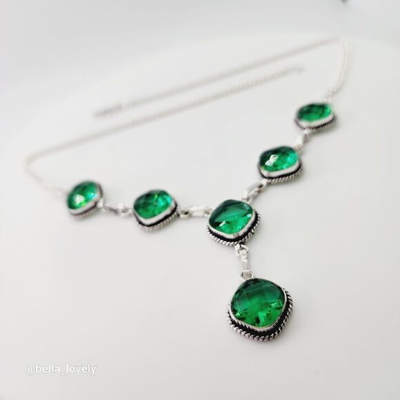 Faceted Green Quartz Gemstone Ethnic Handmade Necklace Jewelry Gift 19" - Picture 3 of 5